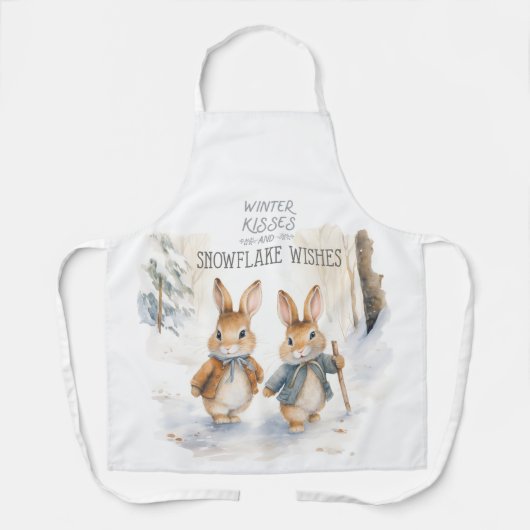 ウサギ冬の願いとスノーフレークキス エプロン (正面)