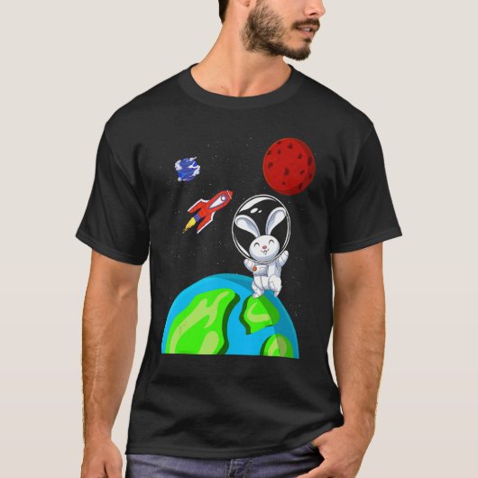 ウサギ動物宇宙ロケット宇宙飛行士バニー Tシャツ (正面)