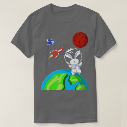 ウサギ動物愛好家宇宙ロケット宇宙飛行士B Tシャツ (デザイン正面)