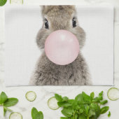 ウサギ吹のピンクバブルガム キッチンタオル (折り畳み)