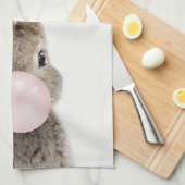 ウサギ吹のピンクバブルガム キッチンタオル (四つ折り)