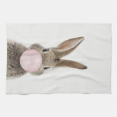 ウサギ吹のピンクバブルガム キッチンタオル (横)