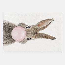 ウサギ吹のピンクバブルガム ラッピングペーパーシート