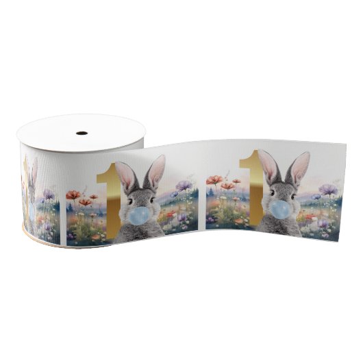 ウサギ吹のブルーバブルガム誕生日 グログランリボン (リール)