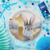 ウサギ吹のブルーバブルガム誕生日 ペーパープレート (パーティー)