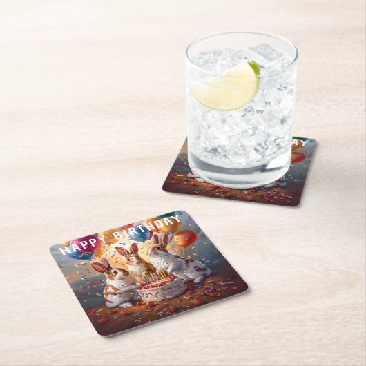 ウサギ夕べ誕生会 スクエアペーパーコースター (インサイチュ)