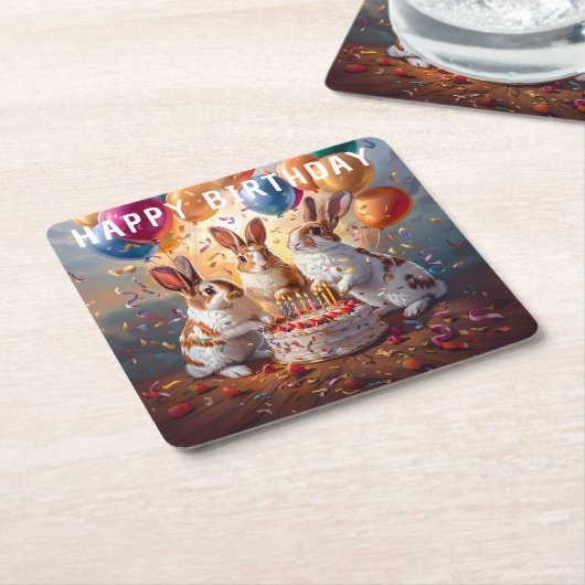 ウサギ夕べ誕生会 スクエアペーパーコースター (アングル)