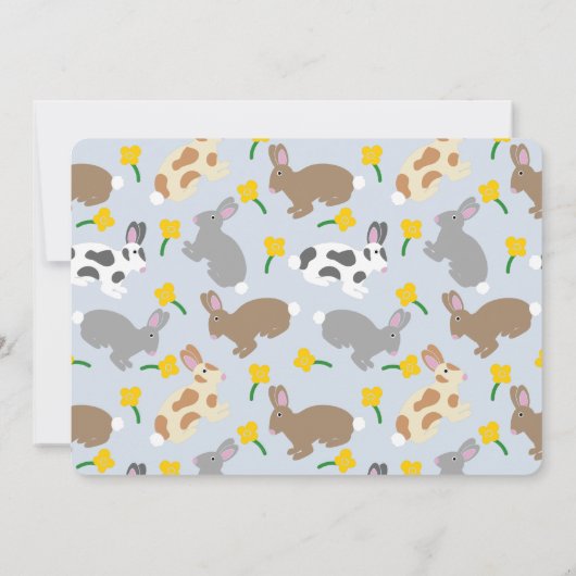 ウサギ子供の誕生日パーティーまたはイースターライトブルー 招待状 (裏面)