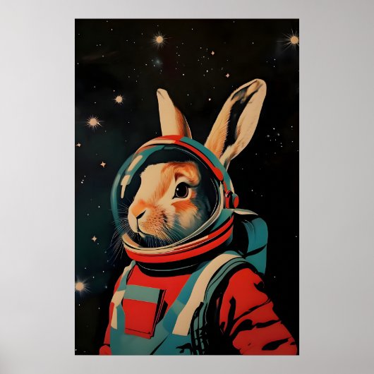 ウサギ宇宙飛行士ポスター, レトロウサギプリント, ウサギ ポスター (正面)