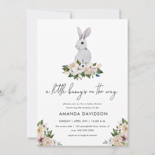 ウサギ小屋の緑男女兼用の赤ちゃんシャワー 招待状 (正面)