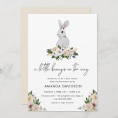 ウサギ小屋の緑男女兼用の赤ちゃんシャワー 招待状 (正面/裏面)