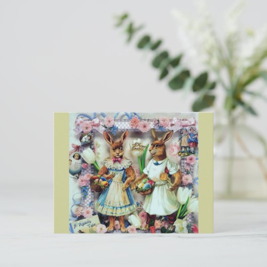 ウサギ復活祭ビクトリアンの卵をドレス シーズンポストカード (スタンド正面)
