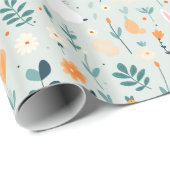 ウサギ春ブルーアンドオレンジパステル ラッピングペーパー (ロールコーナー)
