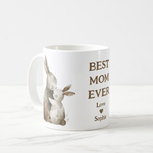 ウサギ最高の家母の母の日の名前 コーヒーマグカップ (正面左)