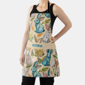 ウサギ水彩カスタム模様 エプロン (インサイチュ)