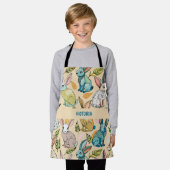 ウサギ水彩カスタム模様 エプロン (着用した状態)