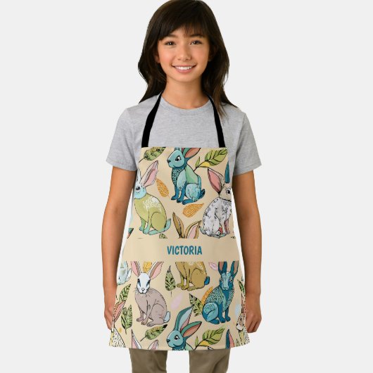 ウサギ水彩カスタム模様 エプロン (インサイチュ)