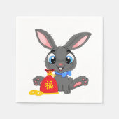 ウサギ漫画の赤いサックナプキンズの年 スタンダードカクテルナプキン (正面)