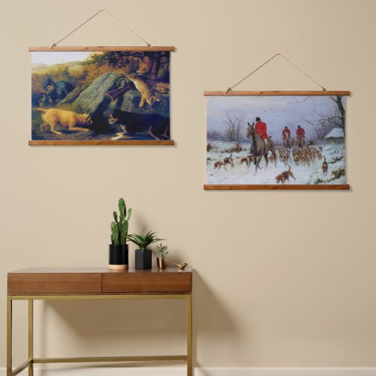 ウサギ狩りキツネ狩り素朴アウトドアスポーツ 吊り下げ型タペストリー (非対称)