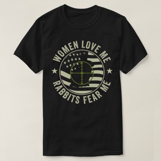 ウサギ私うさぎおもしろいハンターウサギ狩り Tシャツ (デザイン正面)