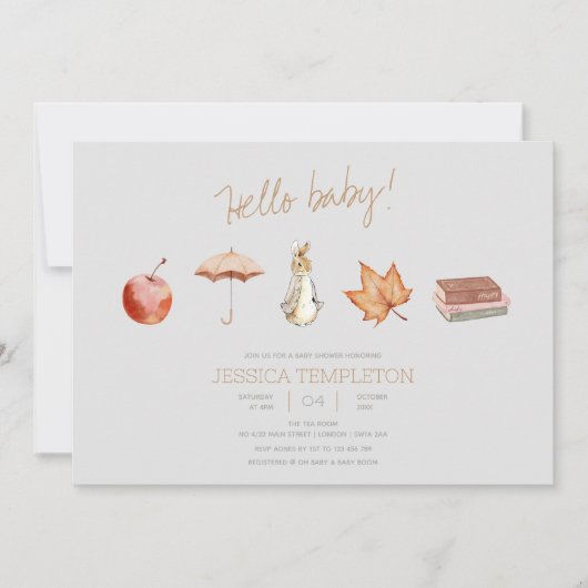 ウサギ秋エレメンツベビースシャワー 招待状 (正面)