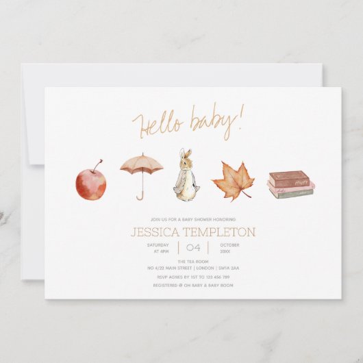 ウサギ秋エレメンツベビースシャワー 招待状 (正面)