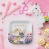 ウサギ第2誕生日吹のピンクバブルガム ペーパープレート (パーティー)