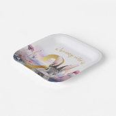 ウサギ第2誕生日吹のピンクバブルガム ペーパープレート (傾斜あり)