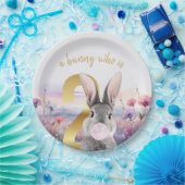 ウサギ第2誕生日吹のピンクバブルガム ペーパープレート (パーティー)