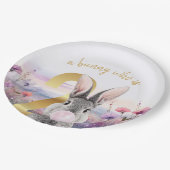 ウサギ第2誕生日吹のピンクバブルガム ペーパープレート (アングル)