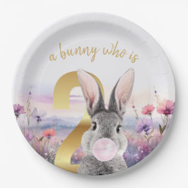 ウサギ第2誕生日吹のピンクバブルガム ペーパープレート