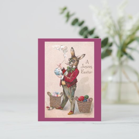 ウサギ絵画のイースターエッグヴィンテージ シーズンポストカード (スタンド正面)