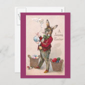 ウサギ絵画のイースターエッグヴィンテージ シーズンポストカード (正面/裏面)