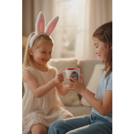ウサギ耳の女の子の写真を狩る卵 ツートーンマグカップ