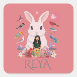ウサギ花と鳥のパーソナライズされたデザイン スクエアシール