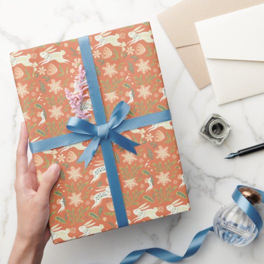 ウサギ花模様装飾用クッション ラッピングペーパー (ギフト)