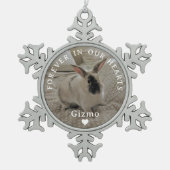 ウサギ記念写真 |私たちのハート スノーフレークピューターオーナメント (正面)