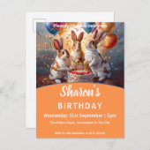 ウサギ誕生日 インビテーションポストカード (正面/裏面)