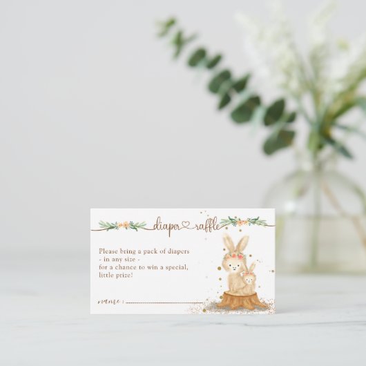 ウサギ赤ちゃんシャワー新しいママおむつラッフル エンクロージャーカード (スタンド正面)
