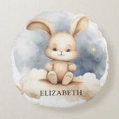 ウサギ赤ちゃんブルースカイベージュボホ子供部屋 ラウンドクッション (正面)