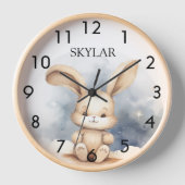 ウサギ赤ちゃんブルースカイベージュボホ子供部屋 壁時計 (正面)