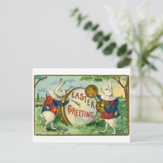 ウサギ遊のドラムアンティークイースター挨拶 シーズンポストカード (スタンド正面)