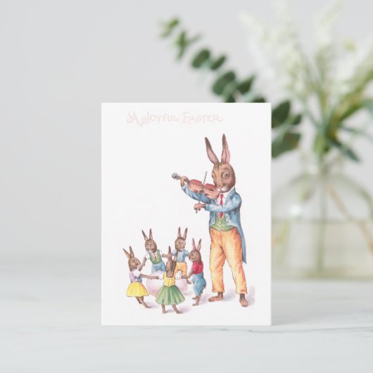 ウサギ遊のバイオリンヴィンテージイースターカード シーズンポストカード (スタンド正面)
