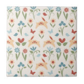 ウサギ野草フォークアートパターン タイル (正面)