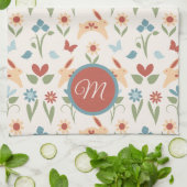 ウサギ野草鳥図 キッチンタオル (折り畳み)