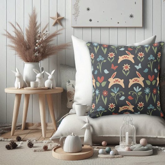 ウサギ野草鳥類フォーク芸術 クッション