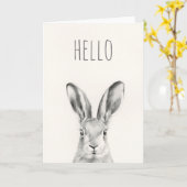ウサギ鉛筆スケッチ カード (黄色い花)