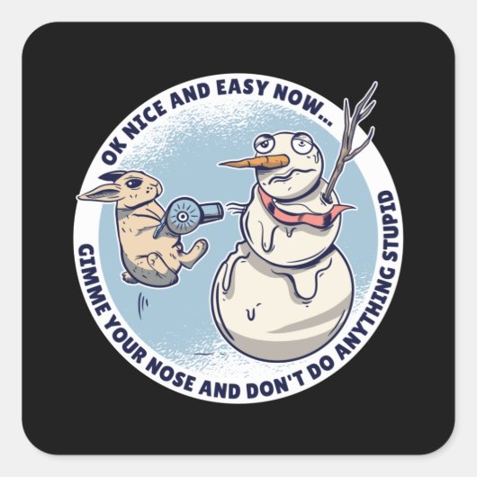 ウサギ雪だるま スクエアシール (正面)