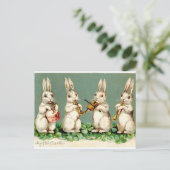 ウサギ音楽バンド旧式なイースター挨拶 シーズンポストカード (スタンド正面)