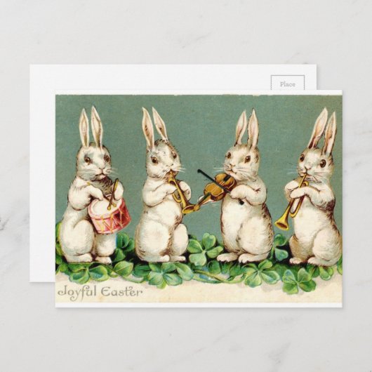 ウサギ音楽バンド旧式なイースター挨拶 シーズンポストカード (正面/裏面)